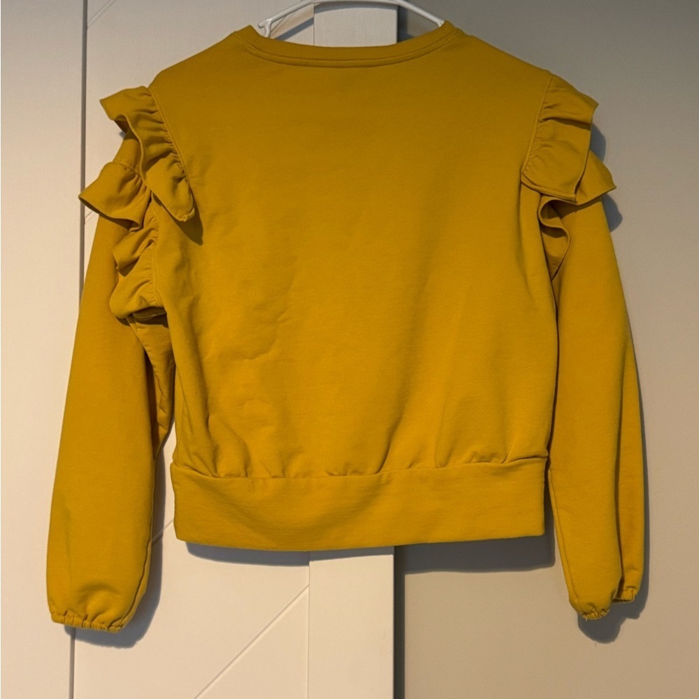 Ann Taylor Petite Mustard Ruffle Sweatshirt XSP Yellow Long Sleeve Top - Picture 7 of 7